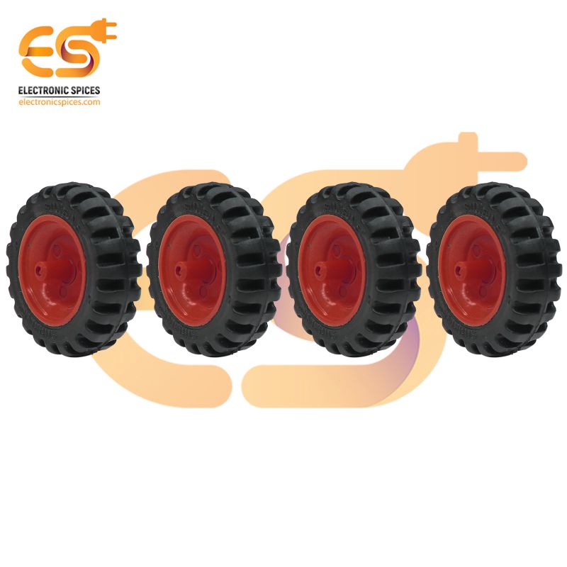 40mm x 12mm Red Robotics Toy Smart Car Wheel | Durable Plastic Tyre with Grip Pack of 4